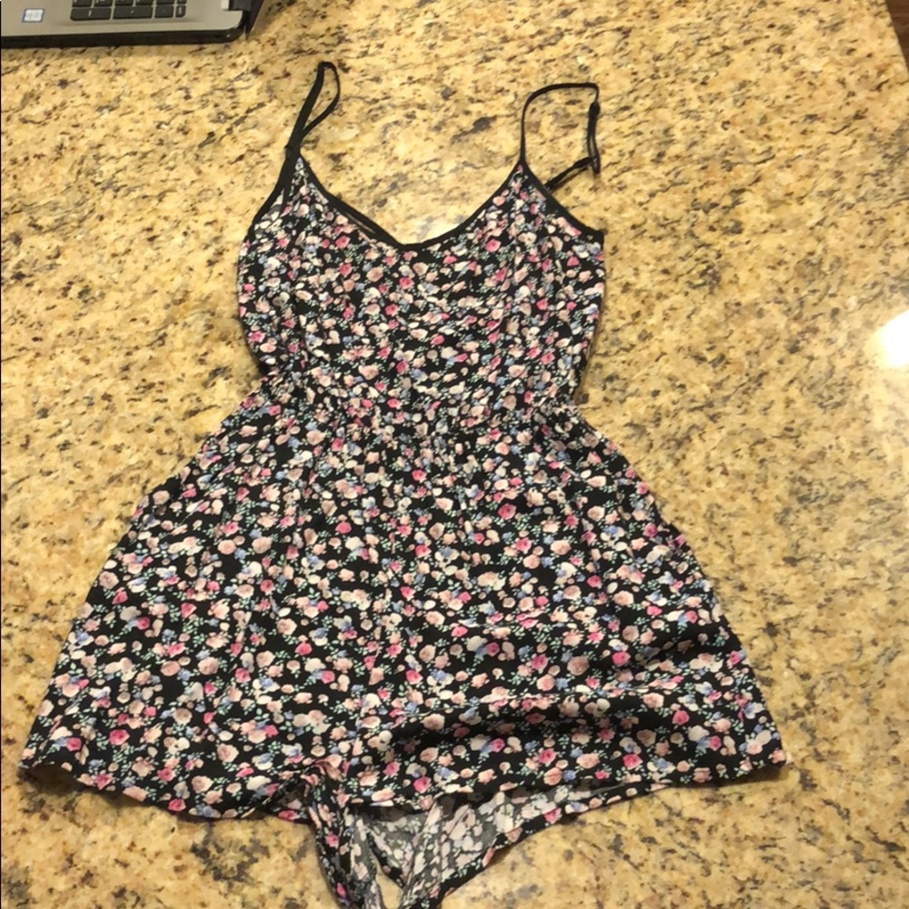 Black Floral Spaghetti strap cross back romper